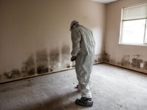 Licensed mold assessor inspecting a Long Island home before mold remediation